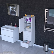 Modilayn İlkim 35 X 138 X 32,5 Cm' Lik Kapak İçi Çift Raflı Ve 3 Çekmeceli Düzen Harikası Dolap Beyaz