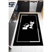 Siyah Kaymaz Taban Yıkanan Home Yazılı Mutfak Halısı Ar1267n11