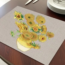 Ayçiçekleri Tasarımlı Amerikan Servis, Tabak Altlığı & Şık Masa Dekoru, Ev Hediyesi, 2 Adet Krem