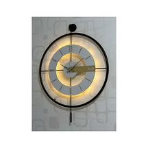 Pey Aksesuar Metal Camlı Duvar Saati 60x80 Cm Büyük Boy Işıklı Gerçek Cam M63-siyah-şeffaf-beyaz-gold M63-siyah-şeffaf-beyaz-gold