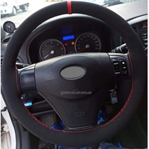 Gürler Hyundai Era Direksiyon Kılıfı Alkantra Kırmızı Yüzüklü