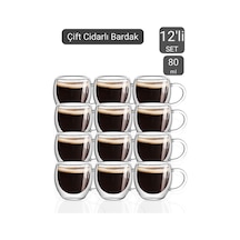 12 Li Set Kulplu Espresso Bardağı Doppio Ristretto Bardağı Çift Cidarlı Türk Kahvesi Bardak 80 Ml Şeffaf
