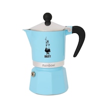 Rainbow: 3 Cups Ocak Üstü Espresso Pişirici - 130ml - Açık Mavi Renk - Alüminyum Gövde - Patentli Güvenlik Valfi - Tüm Ocak Türleri İçin Uygundur İndüksiyon Hariç