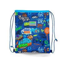 Coral High Kids Saks Grafiti Desenli İpli Büzgülü Sırt Çantası 12651 Saks Mavi