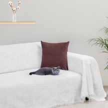 Purecot Premium Pamuklu Püsküllü Koltuk Örtüsü 180x300 Large Çift Taraflı Terletmez Kaymaz , Gri Gri