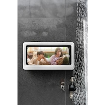 Thentech Duş Banyo Telefon Kılıfı Duvara Sabitlenir Su Geçirmez Kapaklı Dokunmatik Telefon Kılıfı Beyaz