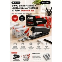 S-600 Zımba Makinesi + 24/6 Gümüş Zımba Teli 3 Paket Ekonomik Set Siyah 25 Sayfa