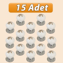 15 Adet Yasemin Kulp Beyaz Polimer Düğme Kulp Krom Tablalı Mobilya Mutfak Dolabı Çekmece Kulbu Kulpları Beyaz