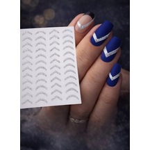 Gümüş Simli Chevron Tırnak Sticker, Nail Art Süsleme, Protez Tırnak Ve Kalıcı Oje İçin V Şekilli Çıkartma