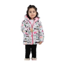 Royalside Kız Çocuk Içi Polarlı Kürklü Kapüşonlu Girls Yazılı Kelebek Desenli Kışlık Şişme Mont Beyaz