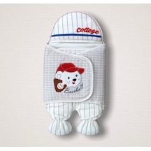 Yenidoğan Beyzbolcu Nakışlı Ayaklı Erkek Bebek Kundak Ekru Ekru