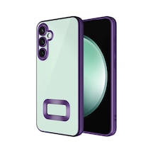 Fibaks Galaxy A05s Uyumlu Kılıf Kamera Lens Korumalı Şeffaf Renkli Logo Gösteren Parlak Kapak Mor