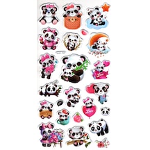 Sticker Kabartmalı Stiker Çıkartma Etiket Xhc164 -18x9 Cm- Sevimli Şirin Panda Çok Renkli