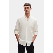 D'S Damat Ds Damat Comfort Ekru Düğmeli Yaka Rahat Kesim Keten Görünümlü %100 Pamuk Gömlek 2hc02ort64265 Ekru