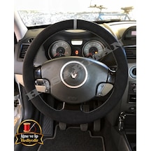 Renault Kangoo 2 Dikme Direksiyon Kılıfı Full Alcantara Süet Gri Yüzük Ve Gri Dikiş 2008-2012 Siyah