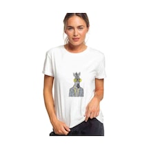 Zebra Potikare Zebra Ceket Ve Güneş Baskılı Beyaz Kadın Tshirt