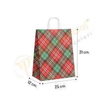 Ekose Desen Kraft Çanta Orta Boy 25x12x31 Cm 25 Adet