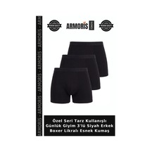 Armoris Özel Seri Tarz Kullanışlı Günlük Giyim 3'lü Siyah Erkek Boxer Likralı Esnek Kumaş