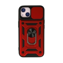 Apple iPhone Uyumlu 14 - Kılıf Pars Lens Yüzüklü Silikon - Kırmızı