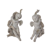 Beyaz İkili Melek Biblo Duvar Süsü 12 Cm Polyester 11