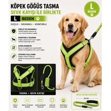 Köpek Göğüs Tasması Ve Halat Sevk Kayışı Seti L Beden Reflektörlü - Yeşil