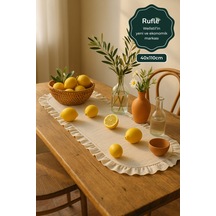 Eko Fırfırlı Keten Runner 40 X 110 Cm Bej