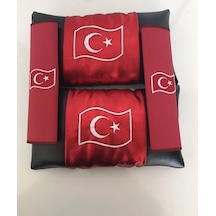 Türkiye Bayrak Uyumlu Nakışlı Deri 1 Çift Boyun Yastık Ve 1 Çift