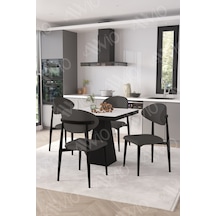 Avvio Vanessa Siyah Polo Metal Sandalye 90x90 Kare Yemek Masası Mutfak Masası Masa Sandalye Takımı Beyaz
