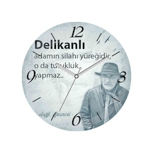 Tuncel Kurtiz Delikanlı Adamın Silahı Yüreğidir Çap 30cm Sessiz Akar Bombeli Gerçek Cam Duvar Saati Gri