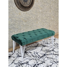 Zafir Beyaz Boyalı Tel Ayaklı 90 Cm Puf Bench - Puf - Bench - Kasalı Oturak - Oturak - Yatak Ucu Puf Yeşil