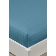 Varol %100 Pamuk Saten Stripe Battal Boy King Size Lastikli Çarşaf Takımı 30 Cm 2 Yastık Kılıf Mavi
