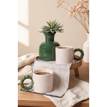 Krem İnci Kupa Yeşil Kulplu 8 Cm 2 Adet 030-310 Beyaz - Çok Renkli