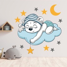 Bulut Üzerinde Uyuyan Ayı Duvar Sticker 56x60 Cm Diğer