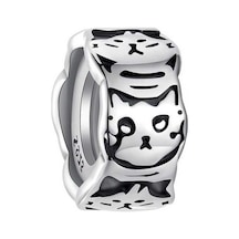 Fastbuy S925 Ayar Gümüş Platin Kaplama Sevimli Kedi Silikon Spacer Boncuk Takı Scc3041 Çok Renkli Çok Renkli