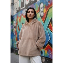 Fashion Friends Pofuduk Yumuşacık Gizli Cepli Kapşonlu Salaş Geniş Kadın Sweat Sütlü Kahve Kahverengi
