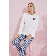 Siyah İnci Pamuklu Örme Pijama Takım 24240181 Ekru