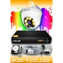 Elitcam 1 Kameralı Dome 1 İç Kamera Set 250 GB HDD Full HD Renkli Gece Görüşlü Güvenlik Kamerası Sistemi