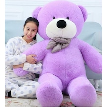 Yeni Yıla Özel:elinde Baskılı Kalbi İle Papyonlu Peluş Ayı-140 Cm Lila