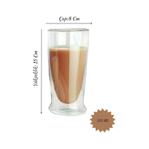 Çift Cidarlı Uzun Model Cam Kokteyl, Meşrubat, Latte, Su Bardağı, 350 Ml, 1 Adet - 12323 Çok Renkli