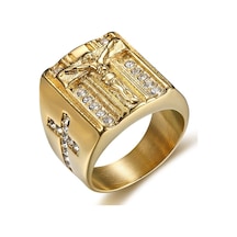 Boyutu 6-15 Altın Paslanmaz Çelik İsa Dua Haç Erkekler İçin Premium Yüzük Altın