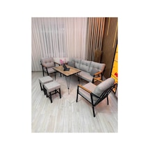 Houseart Lale Balkon, Bahçe - Cafe , Teras , Metal Kanepe Koltuk Takımı ,çay Seti 3+1+1+ 2 Puf Yemek Masası Açık Gri