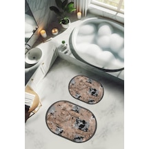 Yıkanabilir Kaymaz Tabanlı Modern Desenli 2'li Banyo Paspas Takımı Obps0011 Renkli