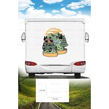 Karavan Kamp Baskı Sticker - Ağaç Sticker - Dağ Sticker - 107x120 Cm