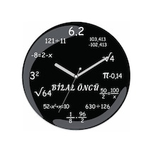Kişiye Özel Matematik Bombeli Gerçek Cam Sessiz Duvar Saati Beyaz - Siyah