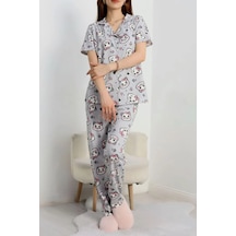 Seka Store Seka Baskılı Düğmeli Pijama Takım Gri - 50776.1773. Çok Renkli