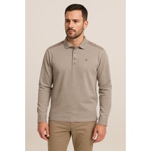 Erkek Polo Yaka Omuz Şerit Detaylı Koyu Vizon Kazak 1094 V Vizon