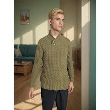 Sonbahar Yeni Moda Yuvarlak Yakalı Sade Kalınlaştırılmış Erkek Kazağı Yeşil