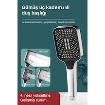 Kademeli Basınçlı Duş Başlığı Hibrit, Darbe Ve Yağmur Modu Yüksek Basınçlı Su Tasarruflu Gümüş P Diğer