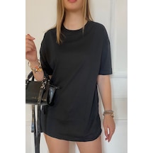 Flood Of Style Kadın Oversize Dökümlü Tok Kumaş Kısa Kollu Tişört Siyah