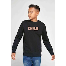 Tshirthane Chıld Baskılı Unisex Çocuk Siyah Sweatshirt Siyah